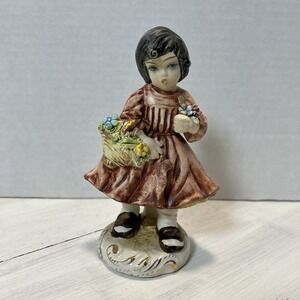 Capodimonte Italy Ceramic Statue Sculpture Girl Flower Basket Vintage 60s 5619